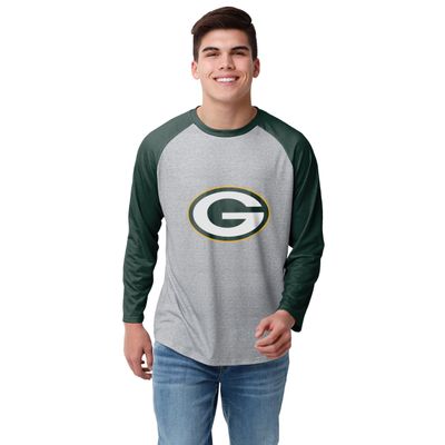 Green Bay Packers NFL Mens Gray Big Logo Raglan - L