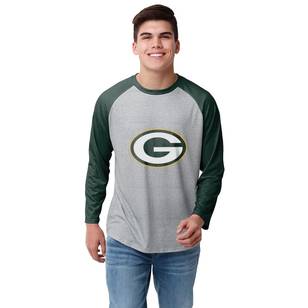 Green Bay Packers NFL Mens Gray Big Logo Raglan - L