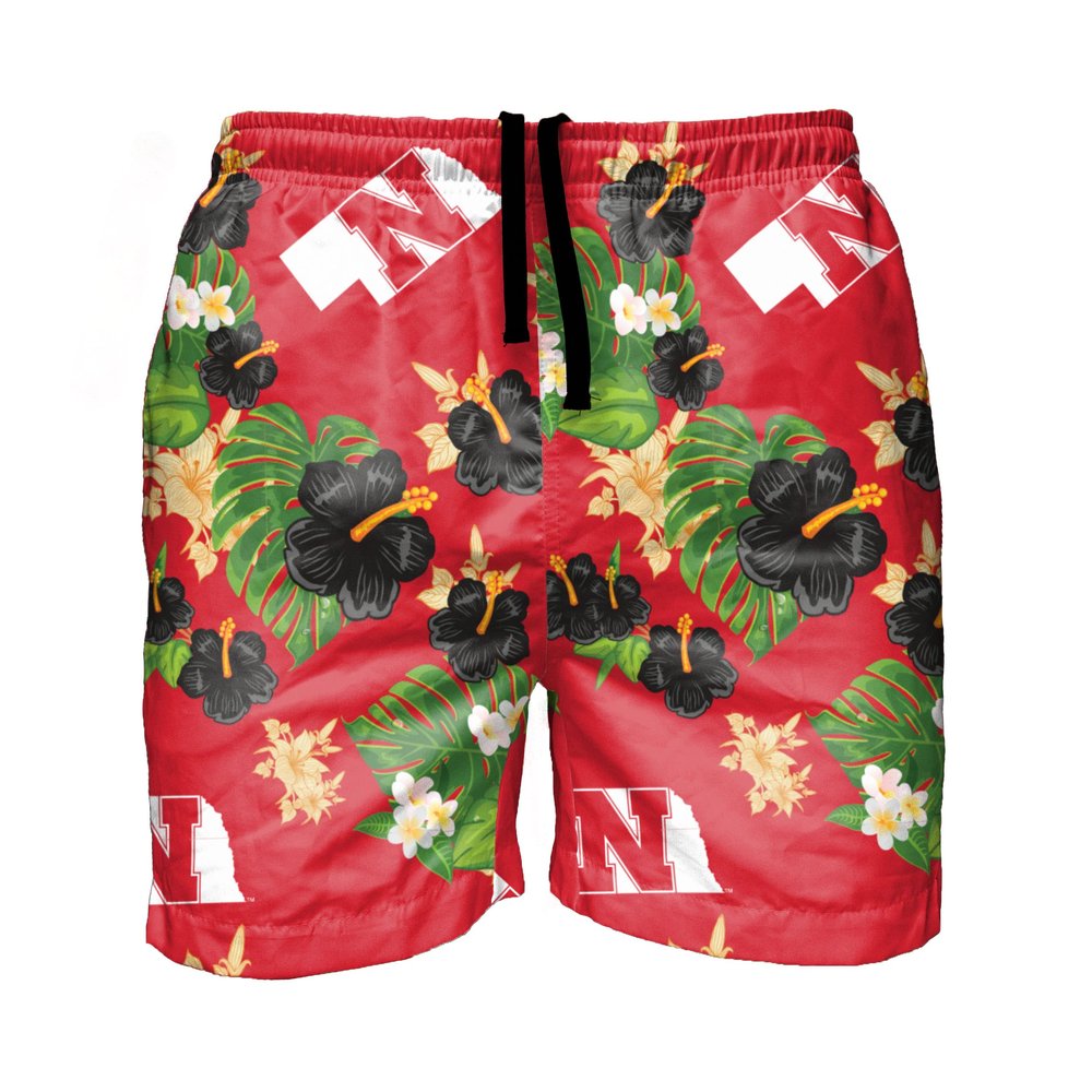 FOCO Nebraska Cornhuskers NCAA Mens Floral Swimming Trunks - S