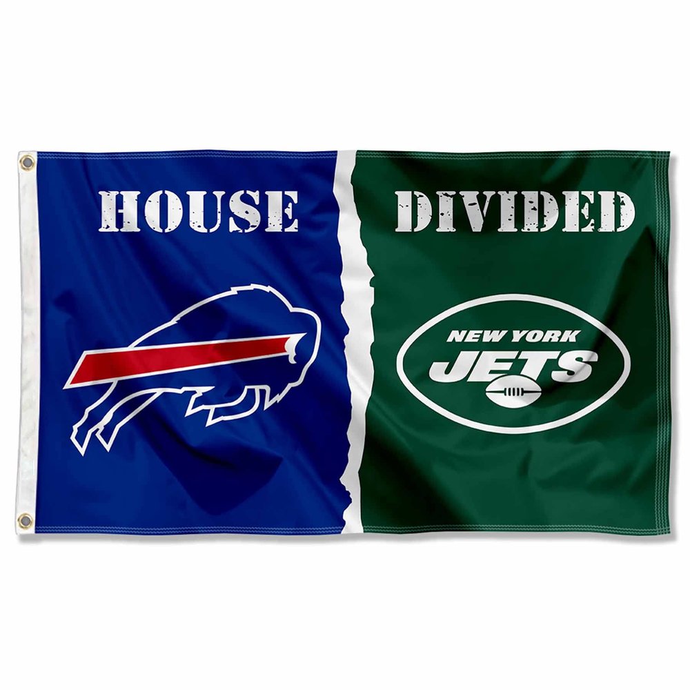 Bills and Jets House Divided Flag Rivalry Banner