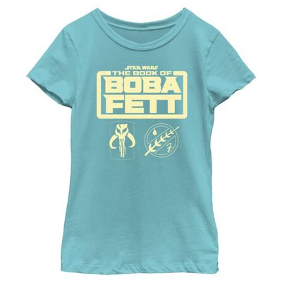 Star Wars Book Boba Fett Armor Logo Girls Short Sleeve Tee Shirt, Tahiti Blue, X-Large