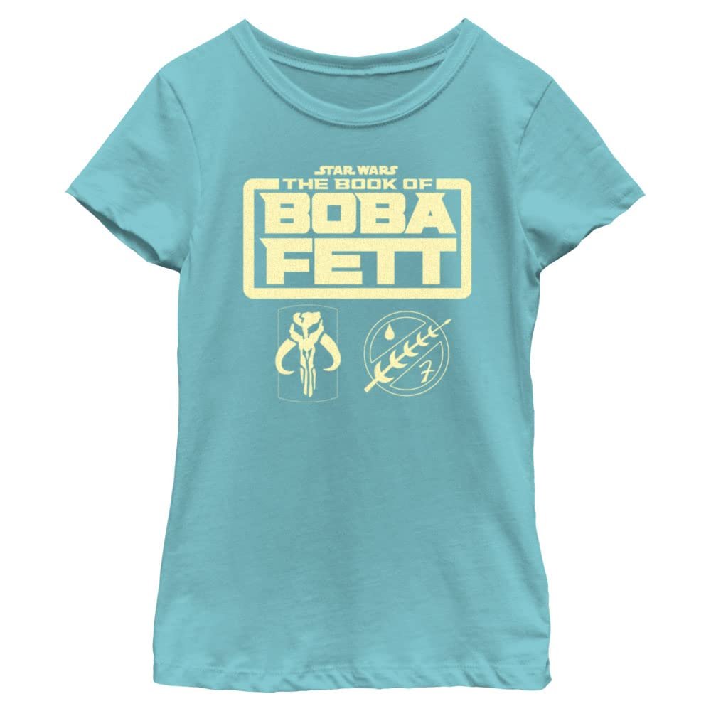 Star Wars Book Boba Fett Armor Logo Girls Short Sleeve Tee Shirt, Tahiti Blue, X-Large