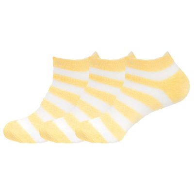 BambooMN Women's Small Fuzzy Soft Aloe Infused Nylon Spa Socks, Yellow Stripes, 3 Pairs