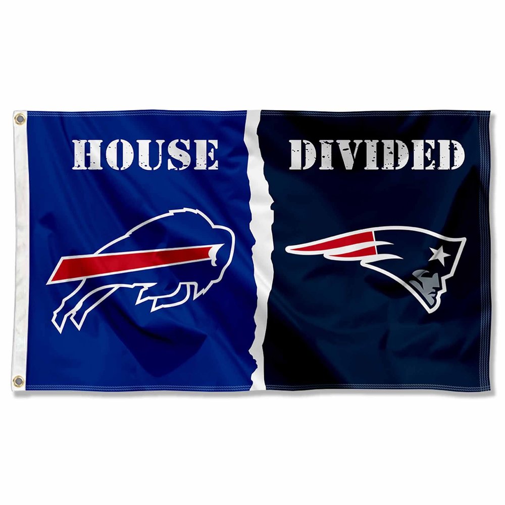 Buffalo Bills and New England Patriots House Divided Flag Rivalry Banner