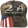 2A 2nd Amendment 1791 USA Flag On Bill 100% Cotton Embroidered Real Tree Camouflage Camo Cap Hat view 3