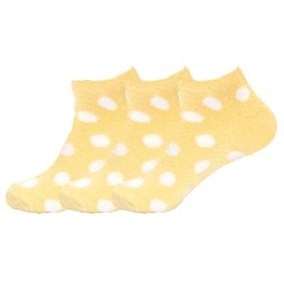 BambooMN Women's Small Fuzzy Soft Aloe Infused Nylon Spa Socks, Yellow Dots, 3 Pairs
