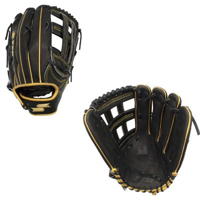 SSK ZSLOW Slowpitch Softball Glove  12.5 - 13 - 13.5 - 14  Right & Hand Left Hand Throw (Black/Gold, 13.5" - Right Hand Throw)