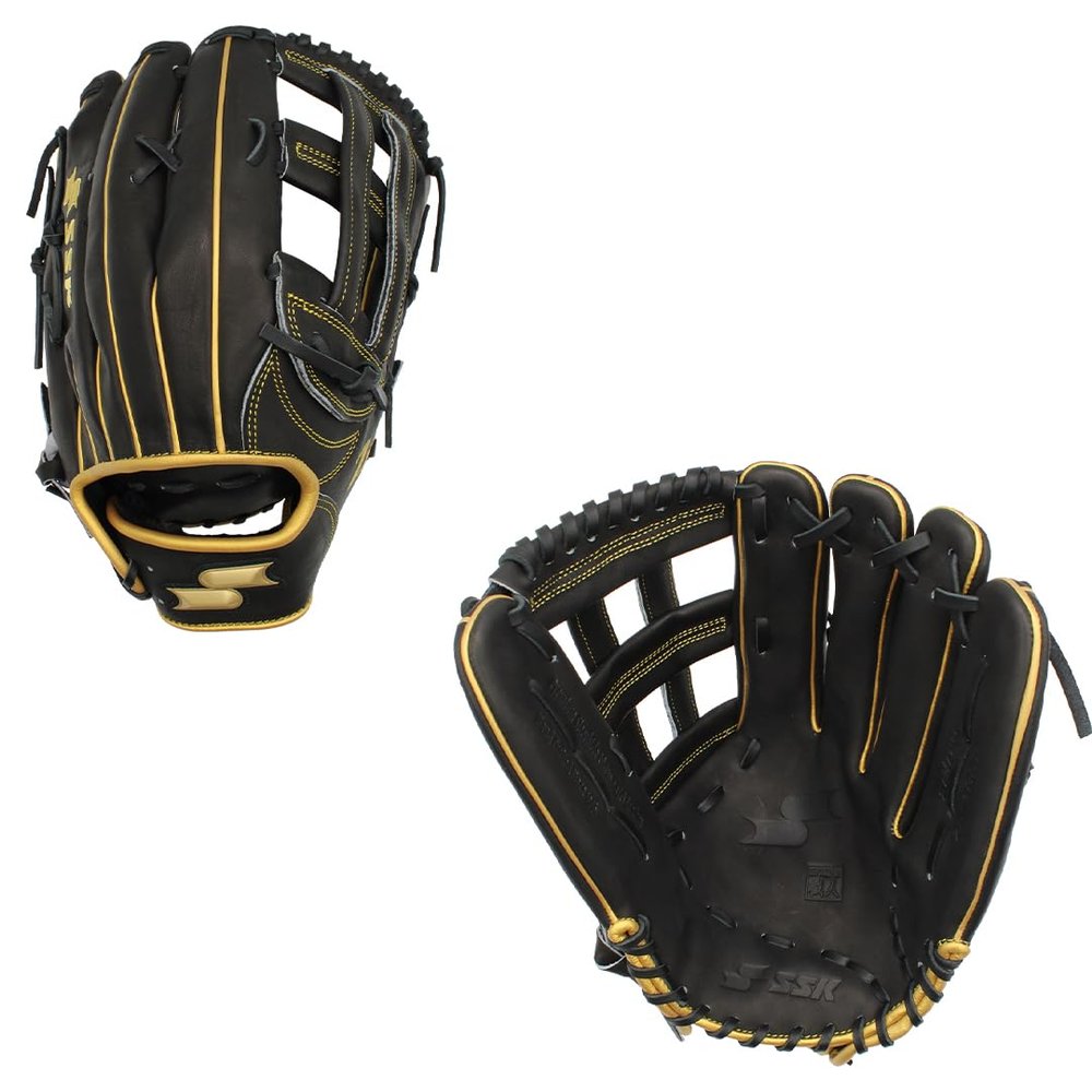 SSK ZSLOW Slowpitch Softball Glove  12.5 - 13 - 13.5 - 14  Right & Hand Left Hand Throw (Black/Gold, 13.5" - Right Hand Throw)