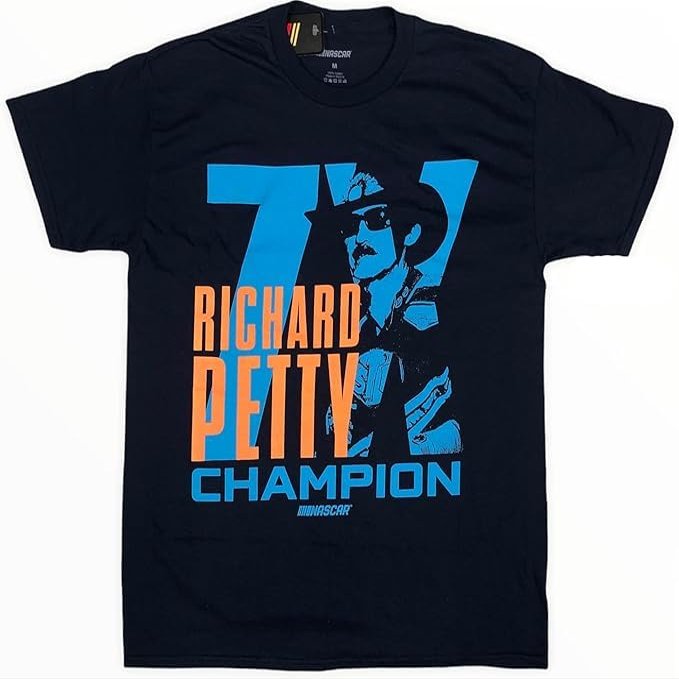 Richard Petty The King Seven Time Champion Men's T-Shirt Navy (X-Large)