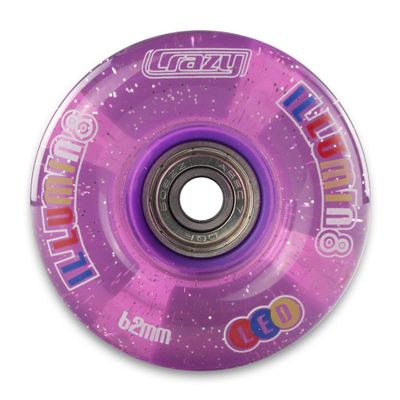 Crazy Skates Light Up Roller Skate Wheels | Set of 2 Wheels | Bright LEDs That Light up and are Powered by Movement - Purple Glitter (Size: 62mm)