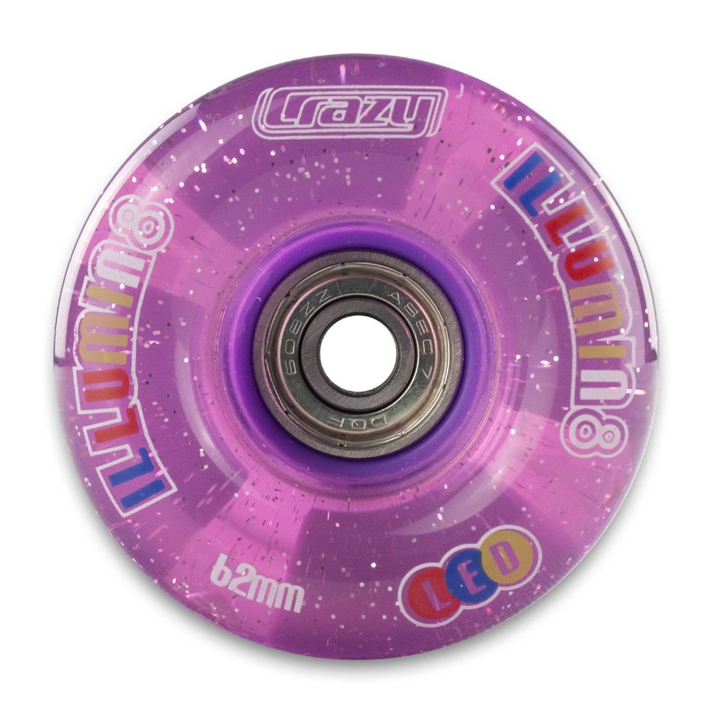 Crazy Skates Light Up Roller Skate Wheels | Set of 2 Wheels | Bright LEDs That Light up and are Powered by Movement - Purple Glitter (Size: 62mm)