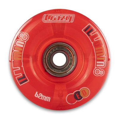 Light Up Roller Skate Wheels | Set of 2 Wheels | Bright LEDs that light up and are powered by movement - Red (Size: 62mm)