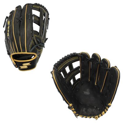 SSK ZSLOW Slowpitch Softball Glove  12.5 - 13 - 13.5 - 14  Right & Hand Left Hand Throw (Black/Gold, 13" - Right Hand Throw)