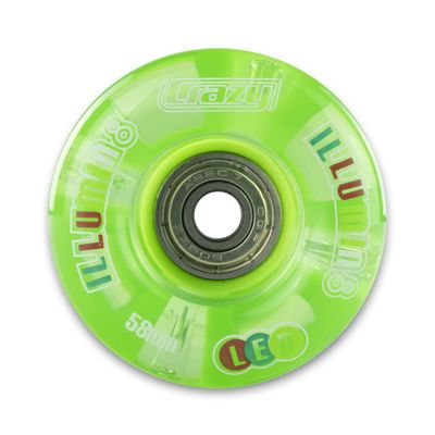 Crazy Skates Light Up Roller Skate Wheels | Set of 2 Wheels | Bright LEDs That Light up and are Powered by Movement - Green (Size: 58mm)