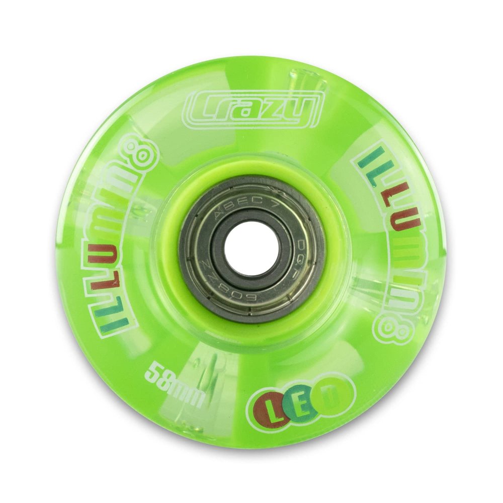 Crazy Skates Light Up Roller Skate Wheels | Set of 2 Wheels | Bright LEDs That Light up and are Powered by Movement - Green (Size: 58mm)