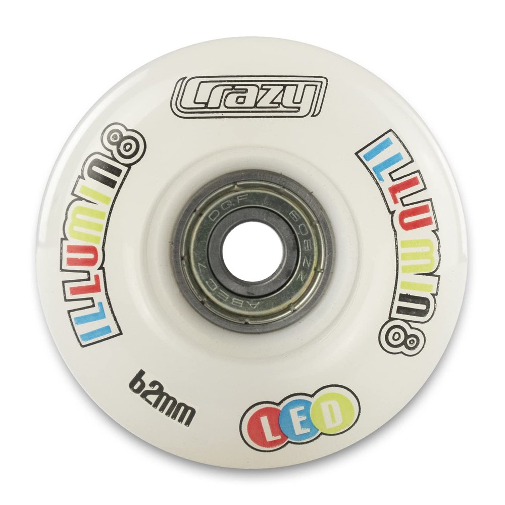 Light Up Roller Skate Wheels | Set of 2 Wheels | Bright LEDs that light up and are powered by movement - White (Size: 62mm)