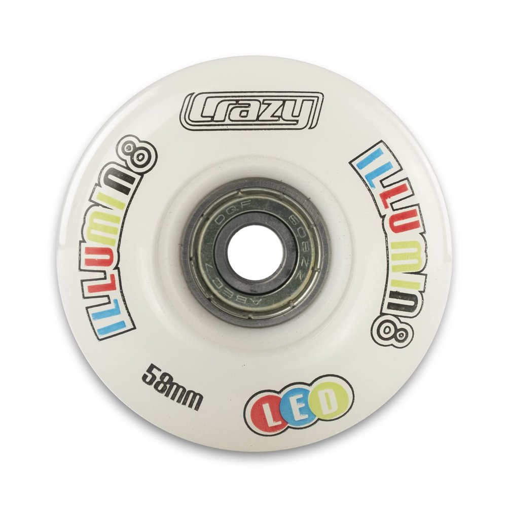 Light Up Roller Skate Wheels | Set of 2 Wheels | Bright LEDs that light up and are powered by movement - White (Size: 58mm)