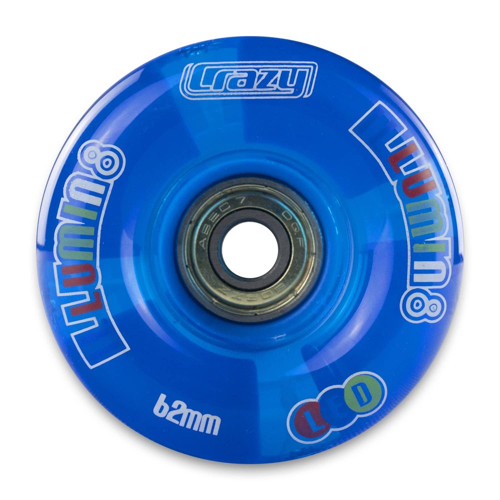 Light Up Roller Skate Wheels | Set of 2 Wheels | Bright LEDs that light up and are powered by movement - Blue (Size: 62mm)
