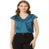 Allegra K Satin Blouse for Women's Cap Sleeve Pleated V-Neck Elegant Work Office Tops X-Large Blue view 1
