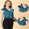 Allegra K Satin Blouse for Women's Cap Sleeve Pleated V-Neck Elegant Work Office Tops X-Large Blue view 3