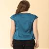 Allegra K Satin Blouse for Women's Cap Sleeve Pleated V-Neck Elegant Work Office Tops X-Large Blue view 4