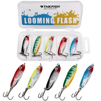 THKFISH 5pcs Saltwater Fishing Lures with Ultra-Sharp Hooks, Fishing Spoons Jigging Lure for Trout, Bass, Crappie, Pike, Walleye with Tackle Box