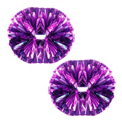 heyesaki Pom Poms Cheerleading2 Pack Cheer Pom Poms with Baton Handle,13.8 inches Metallic Foil Rainbow Film Cheerleading pom poms for Kids Adult Cheer Team SpiritPurple