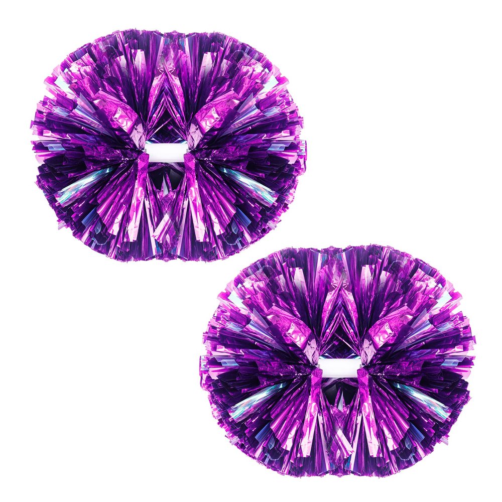 heyesaki Pom Poms Cheerleading2 Pack Cheer Pom Poms with Baton Handle,13.8 inches Metallic Foil Rainbow Film Cheerleading pom poms for Kids Adult Cheer Team SpiritPurple