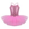 winying Kids Girls Sparkly Sequins Spaghetti Straps Criss Cross Back Ballet Dance Leotard Ballerina Dress Pink 10-12 Years view 1