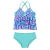Daenrui Kids Girls Mermaid Two Pieces Bikini Set Ruffles Crop Top with High Waisted Bottoms Swimsuit Green 3 Years view 3
