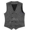 HSLS Mens Herringbone Double Breasted Vests Suit Wool Business Tweed Waistcoats Slim Fit(Medium, Grey) view 1