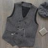 HSLS Mens Herringbone Double Breasted Vests Suit Wool Business Tweed Waistcoats Slim Fit(X-Large, Silver) view 2