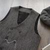 HSLS Mens Herringbone Double Breasted Vests Suit Wool Business Tweed Waistcoats Slim Fit(X-Large, Silver) view 4