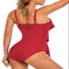 Century Star Womens Athletic One Piece Retro Flounce Swimsuits Ruffled Tiered Tummy Control Swimwear Plus Bathing Suits Red Flounce 6-8 view 2
