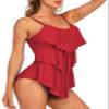 Century Star Womens Athletic One Piece Retro Flounce Swimsuits Ruffled Tiered Tummy Control Swimwear Plus Bathing Suits Red Flounce 6-8 view 4