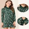 Allegra K Floral Satin Dresses for Women's Spring Fall Long Sleeve Belted Button Down Dress Medium Dark Green view 2