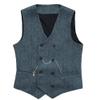 HSLS Mens Herringbone Double Breasted Vests Suit Wool Business Tweed Waistcoats Slim Fit(Medium, Light Blue) view 1