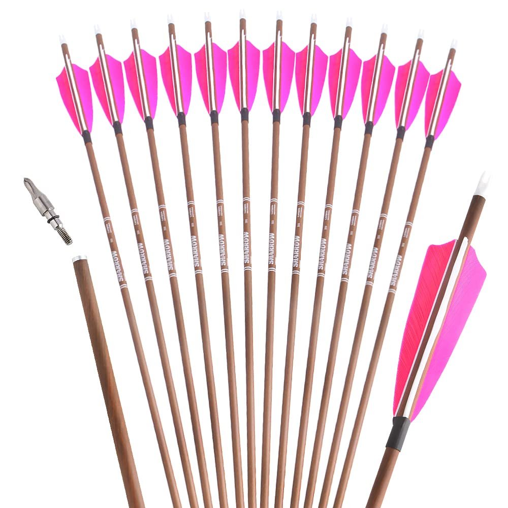 SHARROW 31 Inch Archery Carbon Arrows Hunting Practice Target Arrows with Removable Tip Natural Feather for Compound Recurve Long Bows Spine 340 400 500 600 Pack of 6/12 (Spine 400, 12)