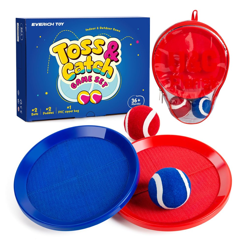 EVERICH TOY Upgraded Toss and Catch Ball Game Set, Kids Toy Stocking Stuffers for Boys Girls Ages 3-12, Includes 2 Paddles 2 Sticky Balls, Water-Resistant Indoor Outdoor Toy for Beach Pool Yard