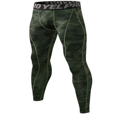 Yuerlian Men's Compression Pants Baselayer Cool Dry Sports Tights Leggings Running Tights 1 Pack Camouflage Green