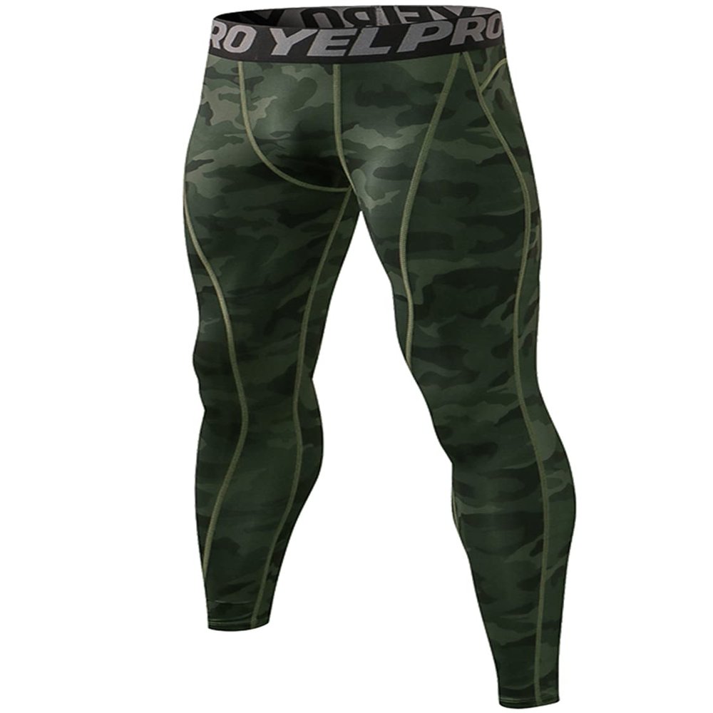 Yuerlian Men's Compression Pants Baselayer Cool Dry Sports Tights Leggings Running Tights 1 Pack Camouflage Green