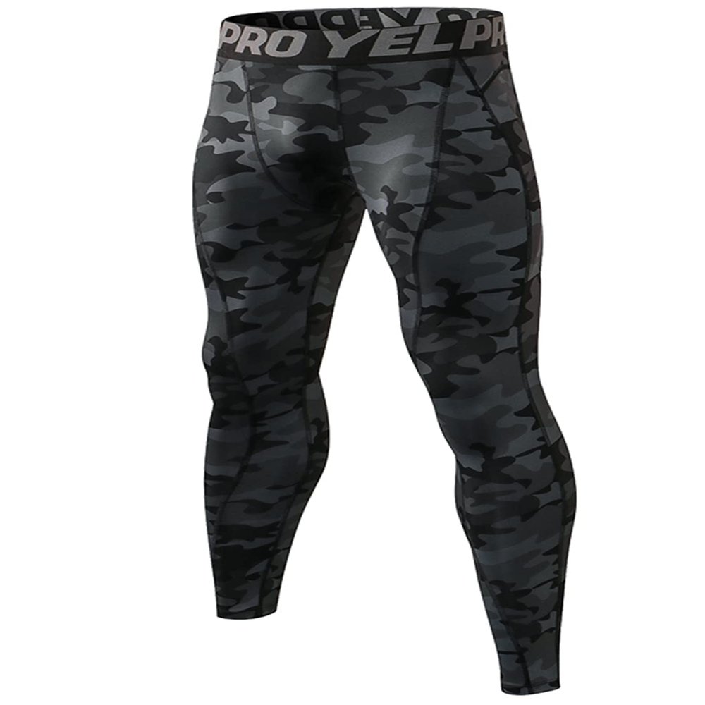 Yuerlian Men's Compression Pants Baselayer Cool Dry Sports Tights Leggings Running Tights 1 Pack Camouflage Black