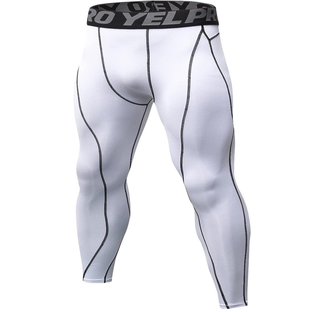 Yuerlian Men's Compression Pants Baselayer Cool Dry Sports Tights Leggings Running Tights 1 Pack White
