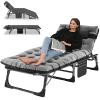 Camping Cot, Adjustable 4-Position Adults Reclining Folding Chaise with Pillow, Outdoor Portable Lounge Chair Sleeping Cots Bed, Perfect for Camping, Pool, Beach, Patio view 1
