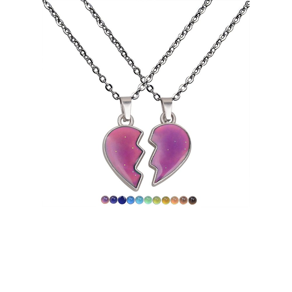 2Pcs/Set Temperature Sensing Color Changing Best Friens Friendship Necklace Stainless Steel Chain Broken Heart Pendant BFF Mood Jewelry Birthday Party Gifts-heart