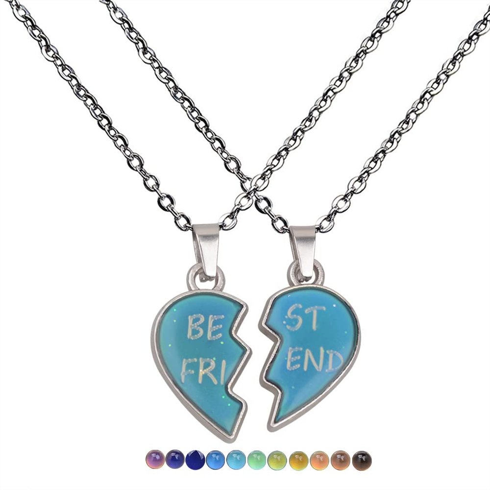2Pcs/Set Temperature Sensing Color Changing Best Friens Friendship Necklace Stainless Steel Chain Broken Heart Pendant BFF Mood Jewelry Birthday Party Gifts-best