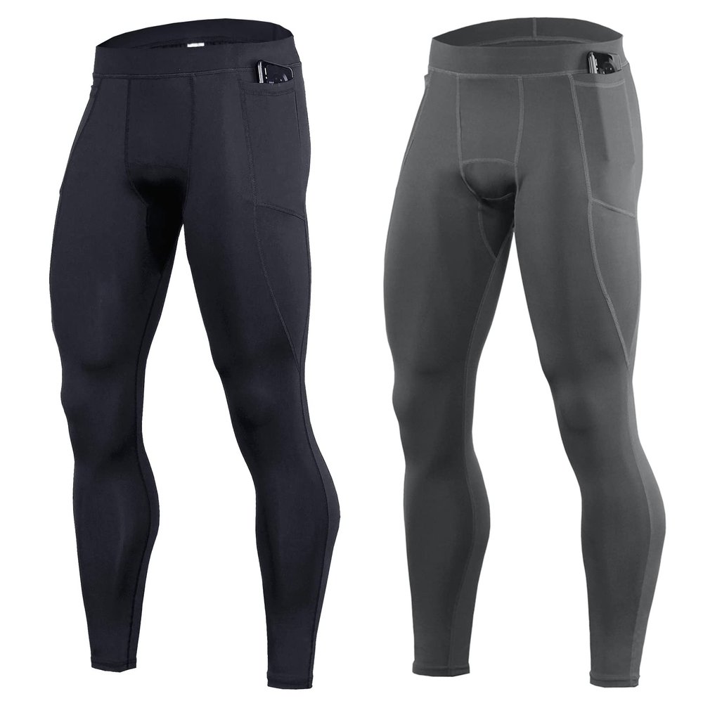 OEBLD Compression Pants Men UV Blocking Running Tights 1 or 2 Pack Gym Yoga Leggings for Athletic Workout