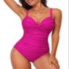 Hilor Women's Underwire One Piece Swimsuit Ruched Tummy Control Bathing Suits Twist Front Swimwear Hot Pink 18 view 1