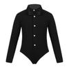 Yihuimin Boys Girls Long Sleeve Button Down Leotard Latin Dance Shirts Salsa Tango Athletic Top Black 6 Years view 1