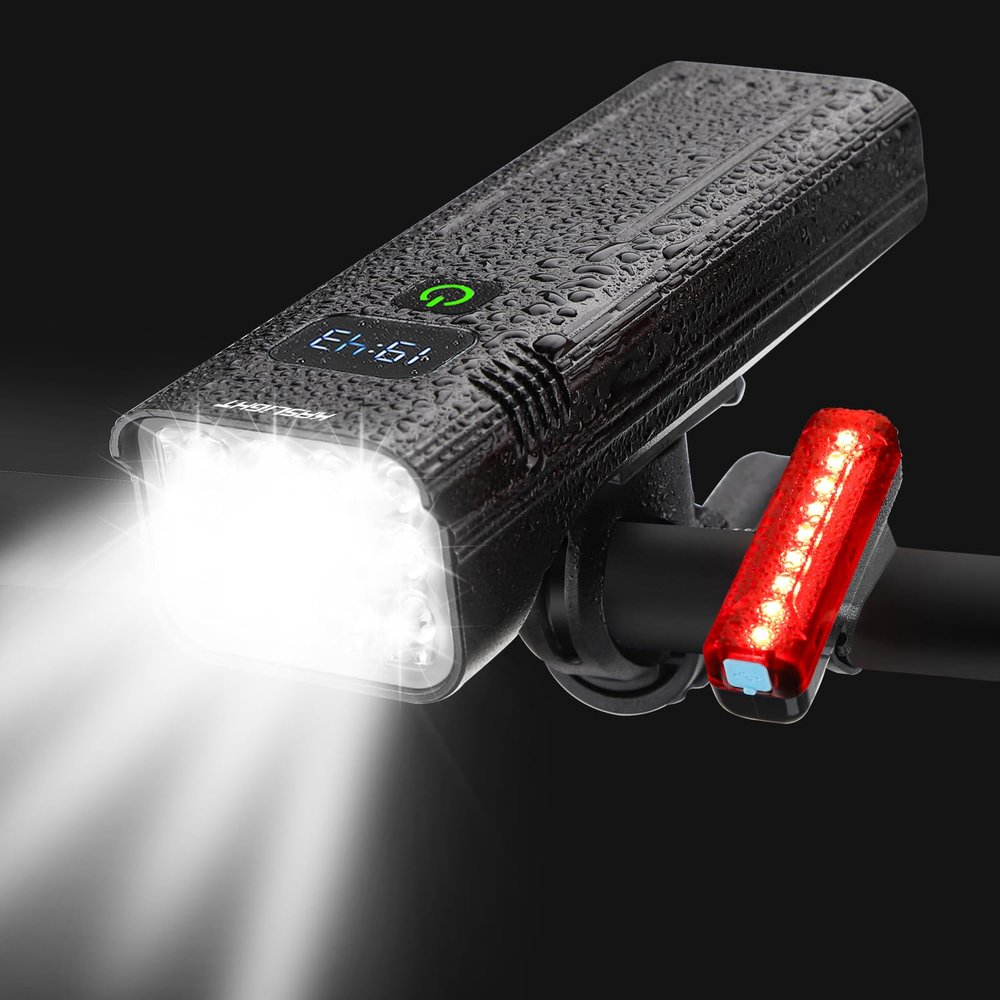 10000 Lumen Super Bright Bike Light 8 LEDs 5 Modes USB Rechargeable Bike Headlights 360 Rotatable Waterproof Bicycle Headlight Runtime 38+Hrs Digital Display Bike Lights for Night Riding,Taillight